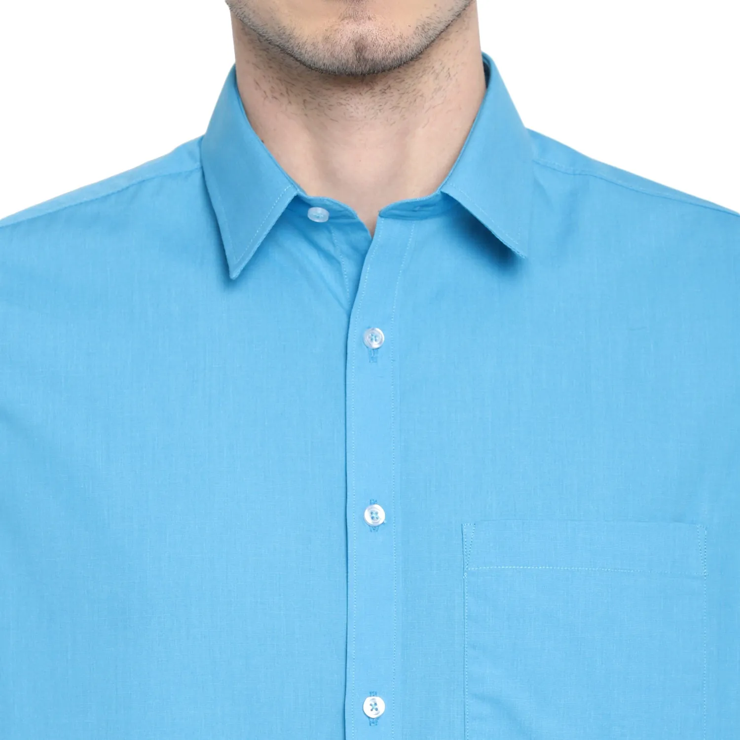 Light Blue Cotton Solid Slim Fit Shirts