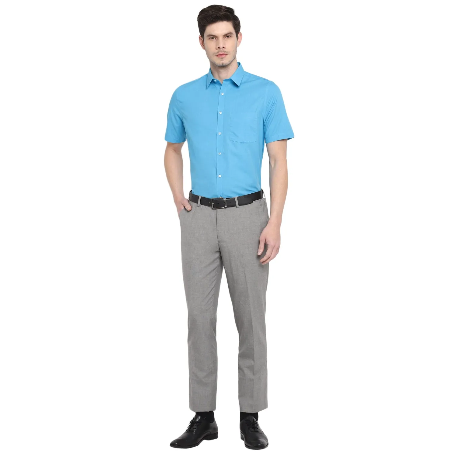 Light Blue Cotton Solid Slim Fit Shirts