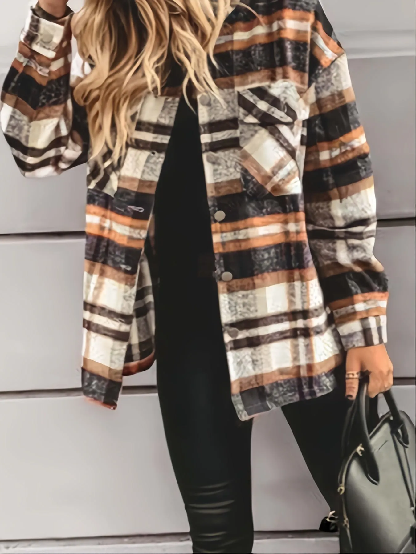 Long Sleeve Plaid Shirt Button Up Casual Plaid Jacket