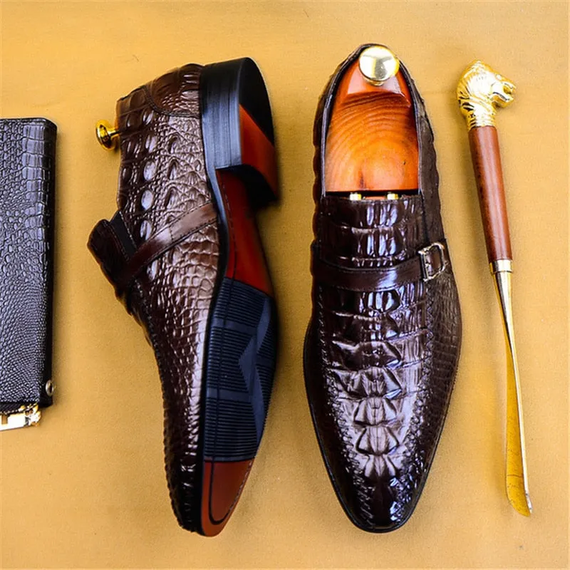 Luxury CrocLeather Buckle Strap Oxford Dress Shoes