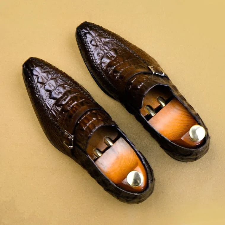 Luxury CrocLeather Buckle Strap Oxford Dress Shoes