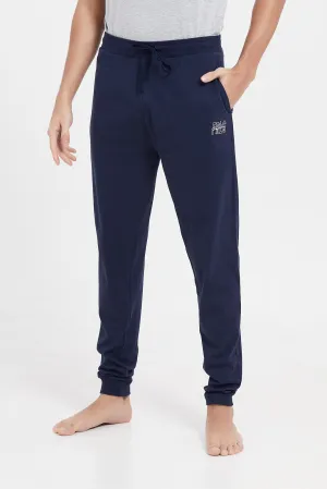 Men Navy Cuffed Pyjama Pants