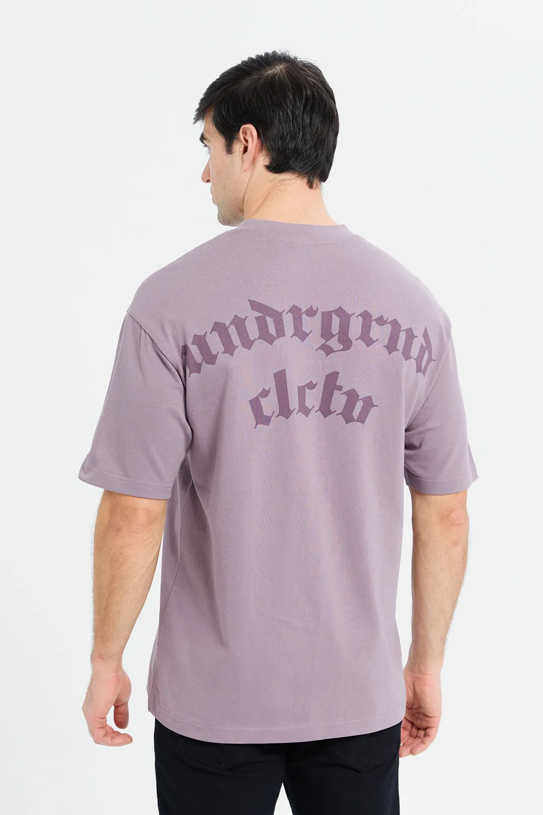 Men Purple Back Printed T-Shirt