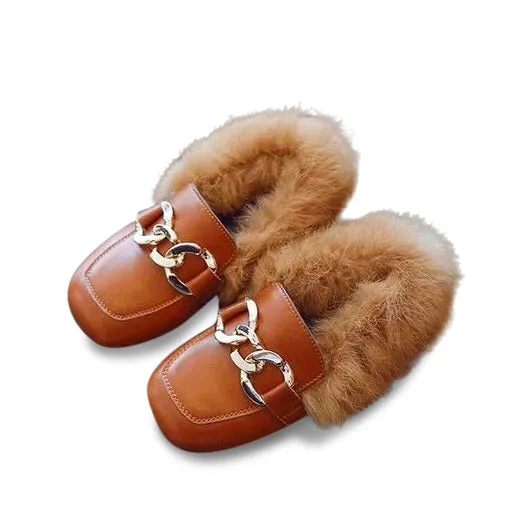 MOF Kids shoes autumn toddler little/big kid loafer with fur