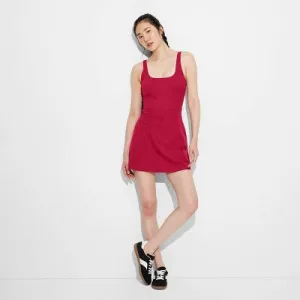 New - Women's Game Day Ribbed Tank Active Dress - JoyLab Dark Red S