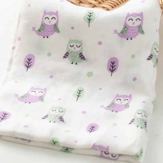 Owl Random Printed Muslin Swaddle Blanket For Baby By MM - 1 Pc