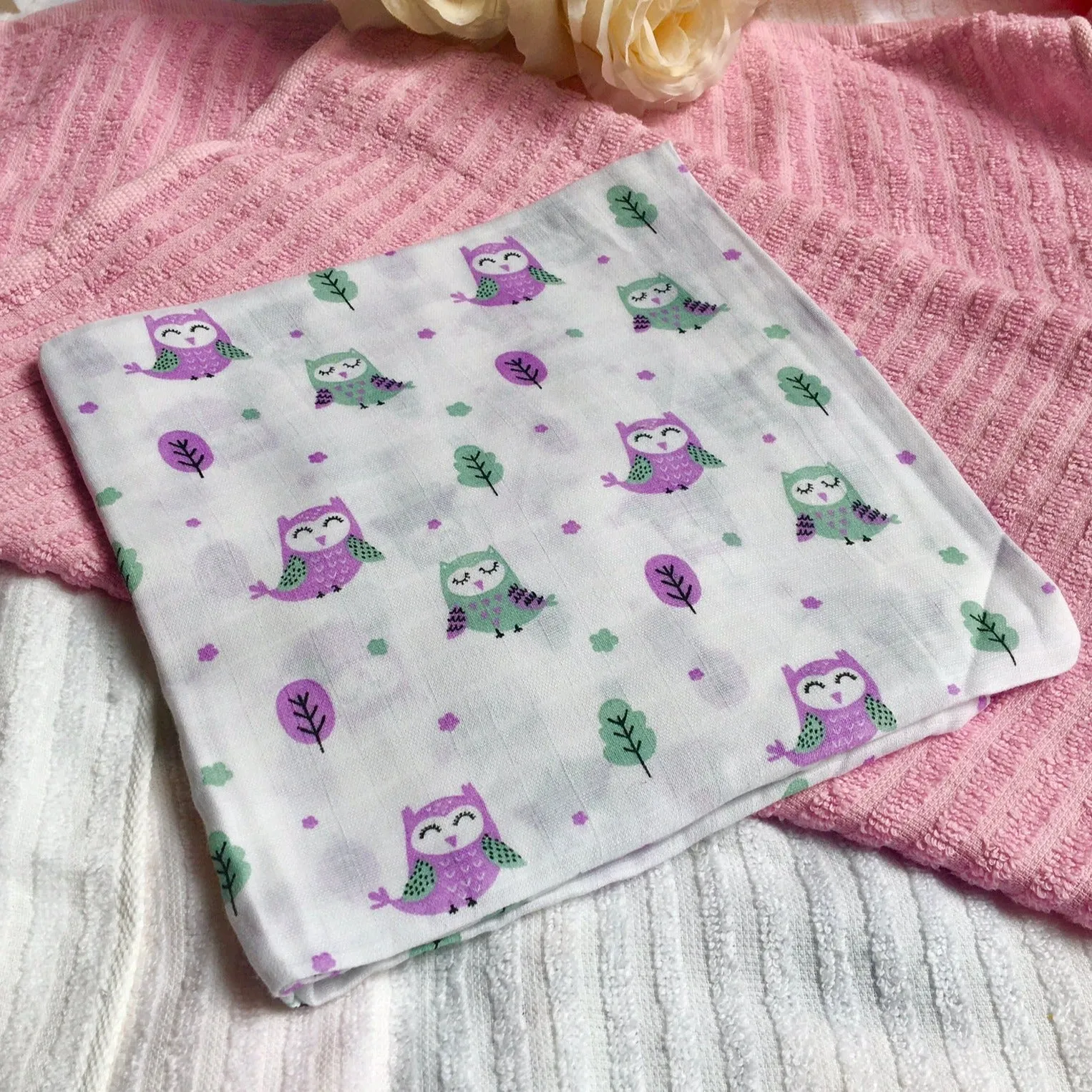 Owl Random Printed Muslin Swaddle Blanket For Baby By MM - 1 Pc