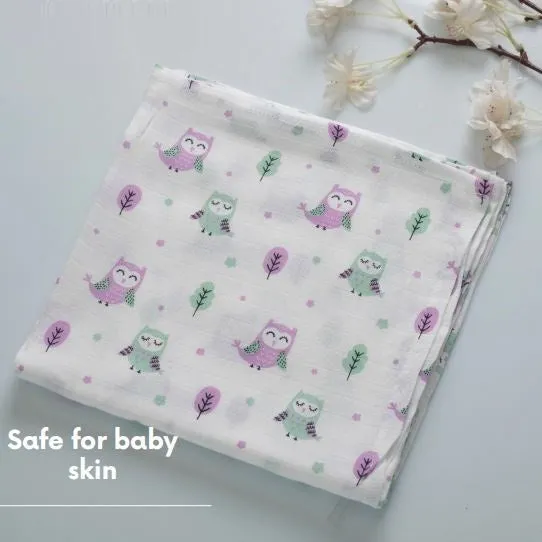 Owl Random Printed Muslin Swaddle Blanket For Baby By MM - 1 Pc