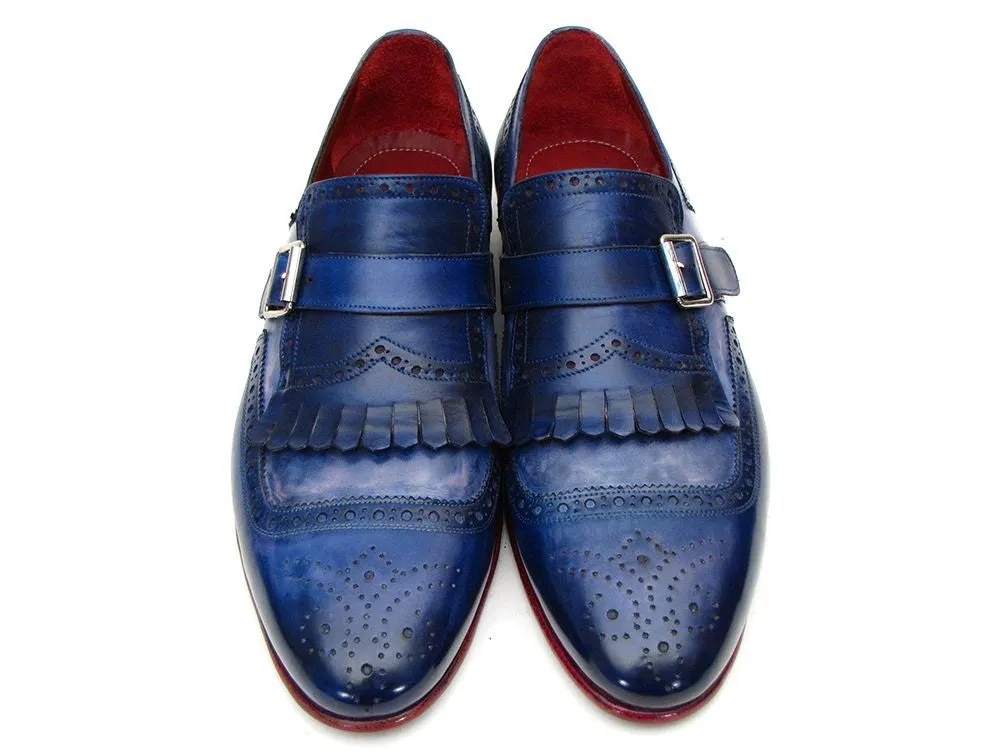 Paul Parkman Kiltie Monkstrap Shoes Dual Tone Blue Leather