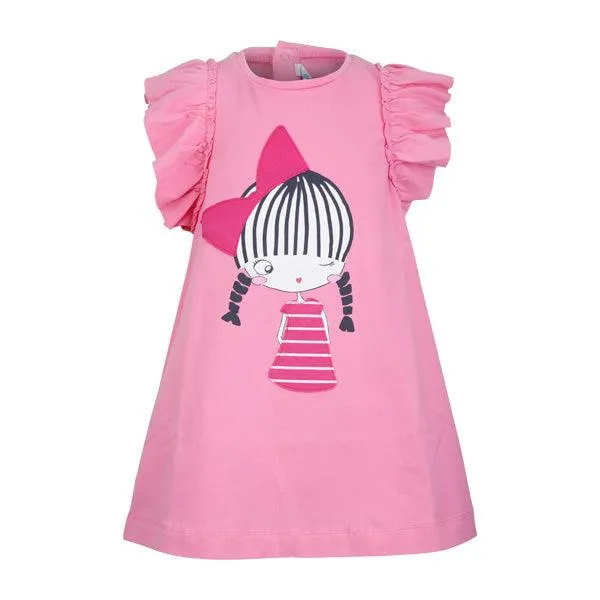 PINK GRAPHIC PRINT BABY GIRLS DRESS