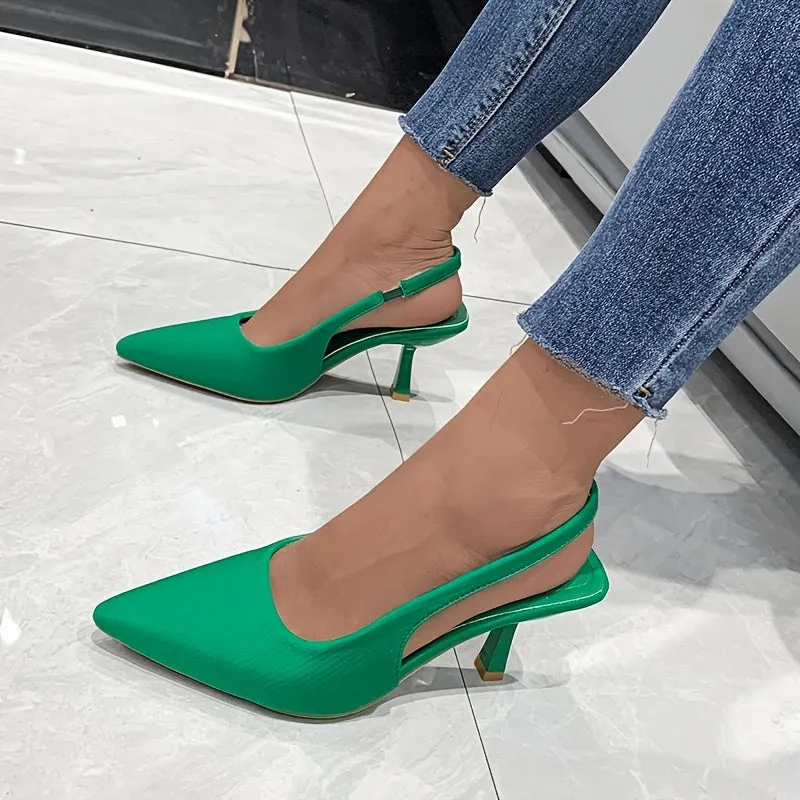 Pointed Toe Slingback Pumps Light Weight Solid Color High Heels