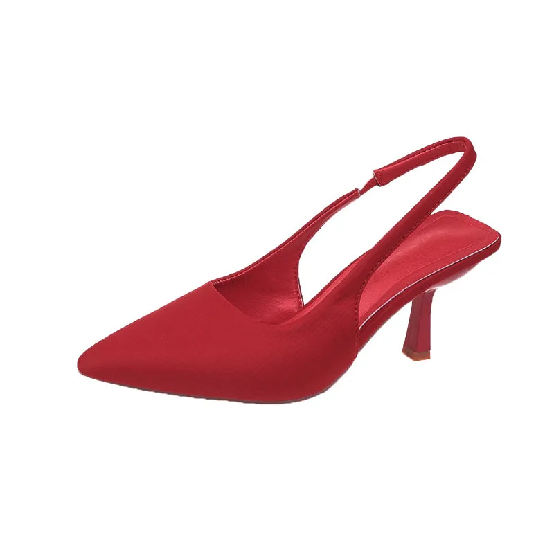 Pointed Toe Slingback Pumps Light Weight Solid Color High Heels