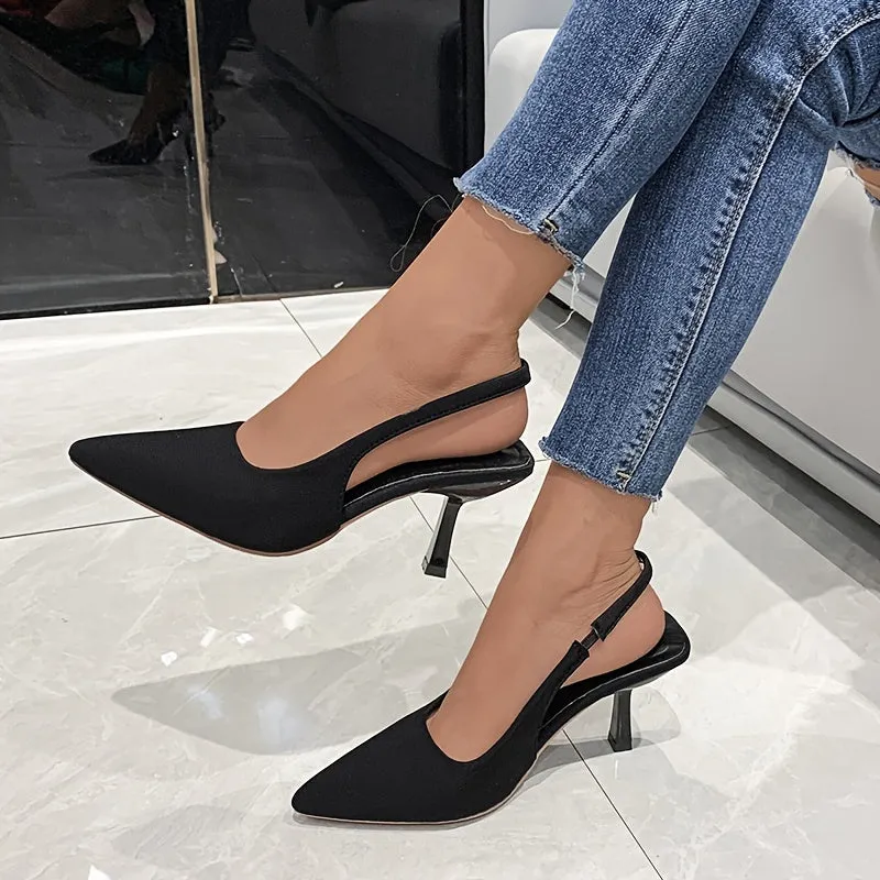 Pointed Toe Slingback Pumps Light Weight Solid Color High Heels