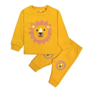 Real Basics Cotton Fleece Clothing Sets for Boys & girls - Unisex Winter Clothing sets Full Sleeve T-shirt & Pant -Size(18-24 Months) -Style(Mustard Lion)