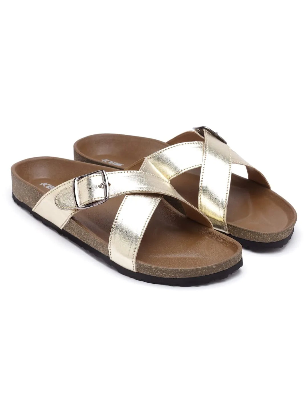 REFOAM OWRFMO-03(W) Women's Outdoor | Trendy | Stylish Gold Synthetic Leather Casual Sandal