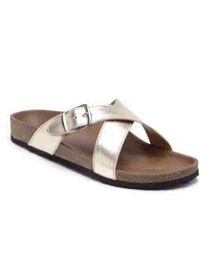 REFOAM OWRFMO-03(W) Women's Outdoor | Trendy | Stylish Gold Synthetic Leather Casual Sandal