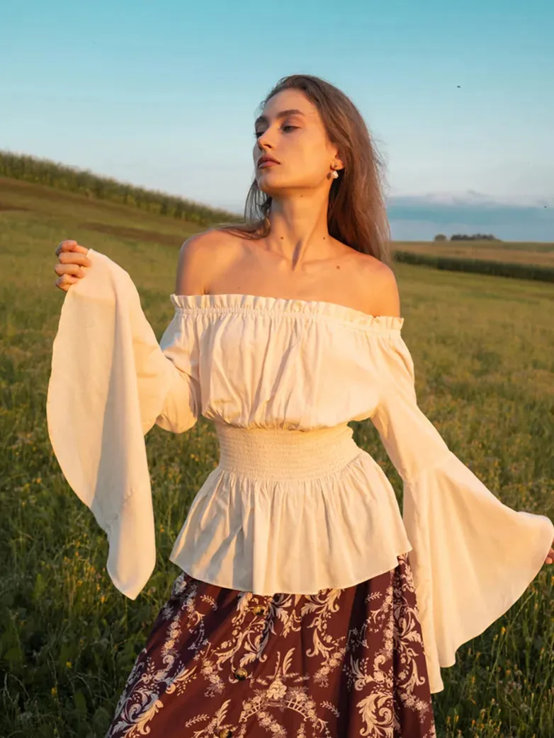 Retro Medieval Off Shoulder Bell Sleeves Tops