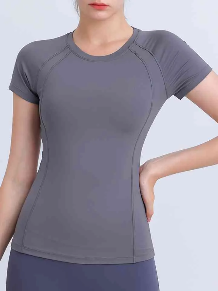 Round Neck Short Sleeve Active Top