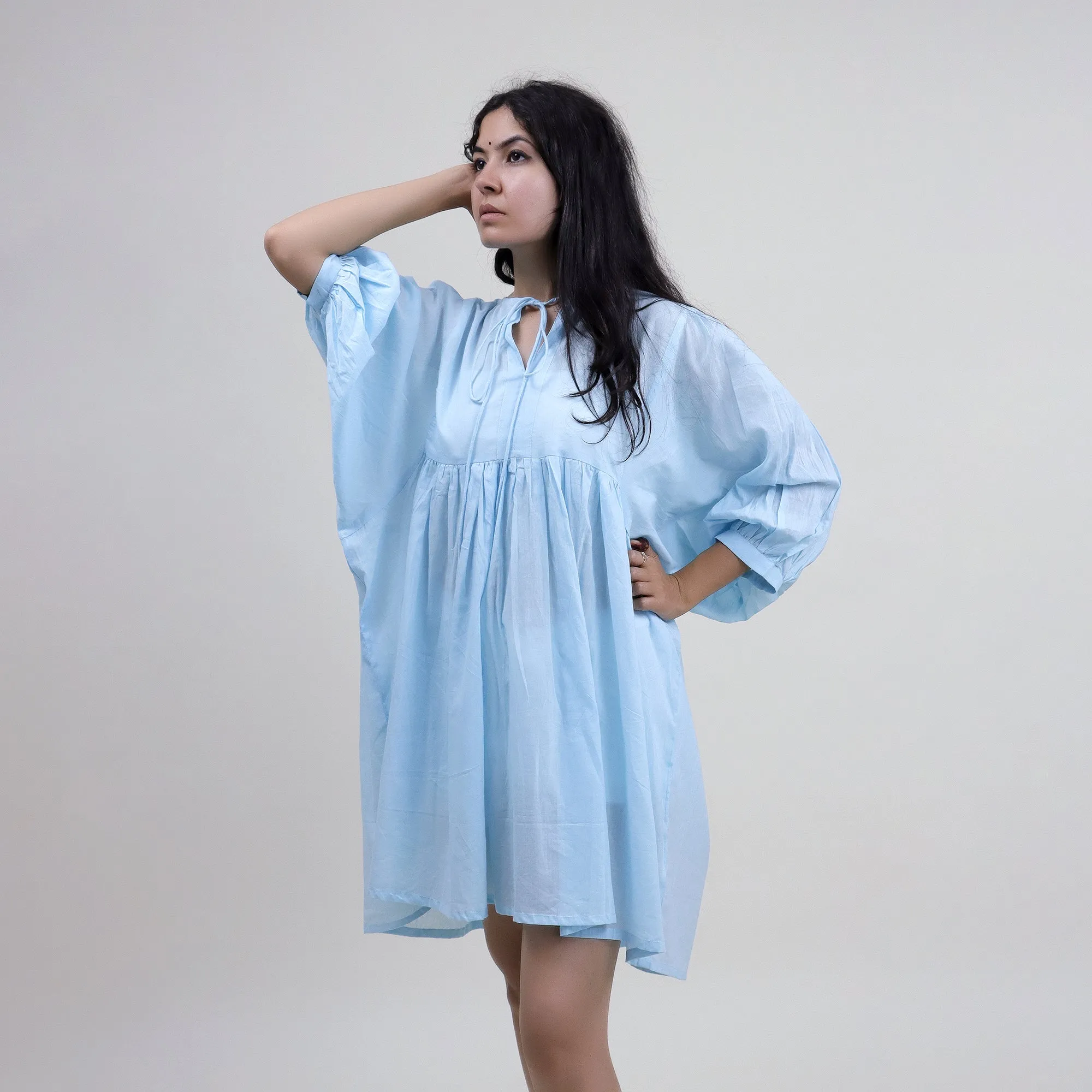 Sky Blue Solid Soft Modern Dress For Girls