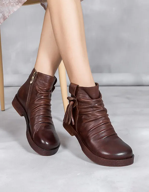 Soft Bottom Women Retro Handmade Leather Boots