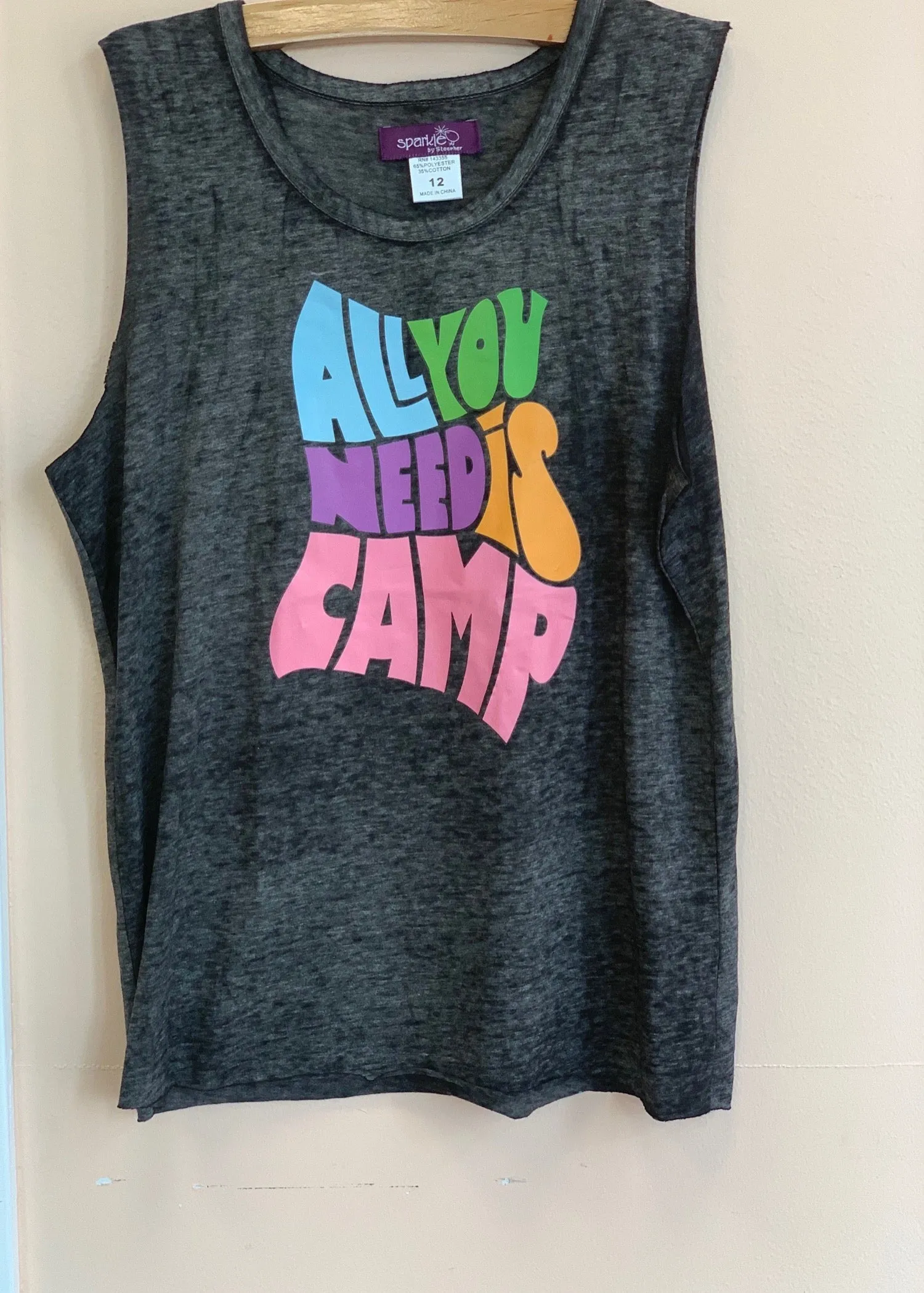 Sparkle By Stoopher Girls ALL YOU NEED IS CAMP Sleeveless T-shirt