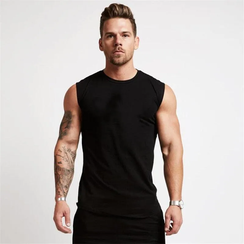 Summer Newest Brand Mens Curved Hem Solid Color Gyms Stringers - Vest Bodybuilding Clothing Fitness Man Tanks Tops (TM7)(1U101)(1U100)