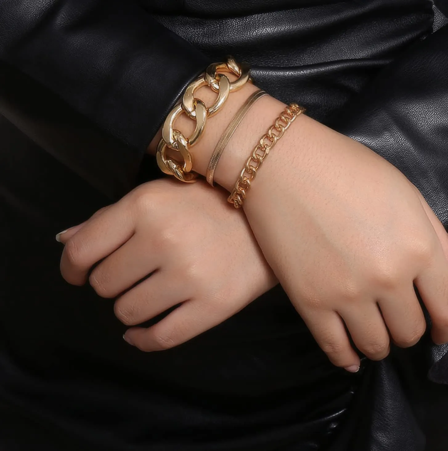 Truffle Gold Chain Set of 3 Bracelets