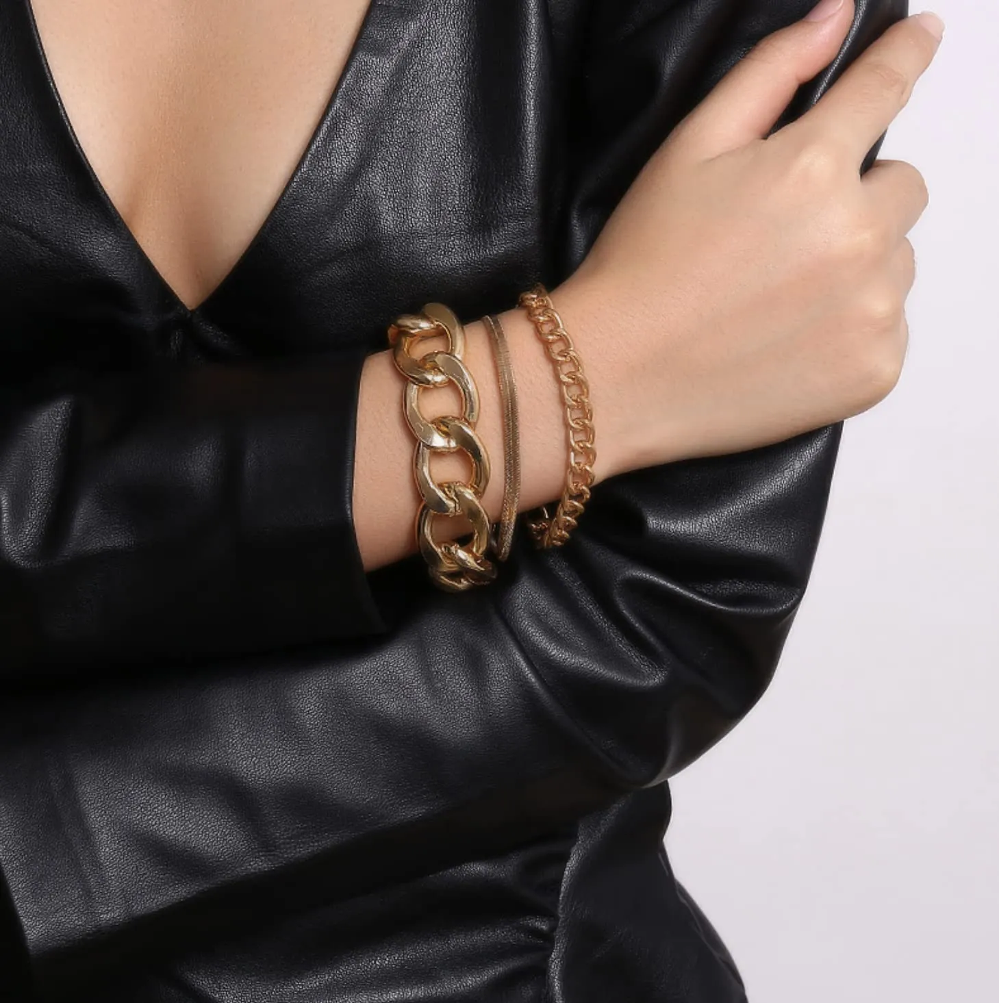 Truffle Gold Chain Set of 3 Bracelets