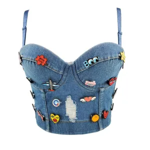 Vintage Style Denim Bralette