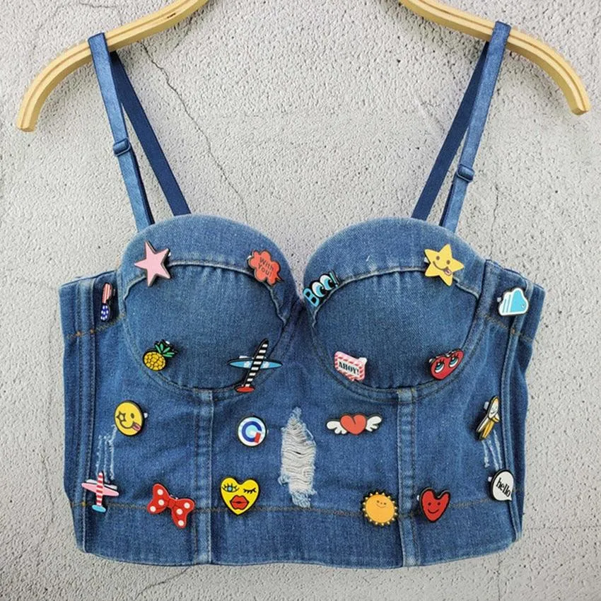 Vintage Style Denim Bralette