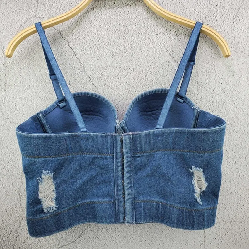 Vintage Style Denim Bralette