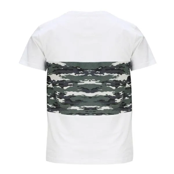 WHITE SHORT SLEEVE BOYS TSHRIT WITH CAMO PRINT