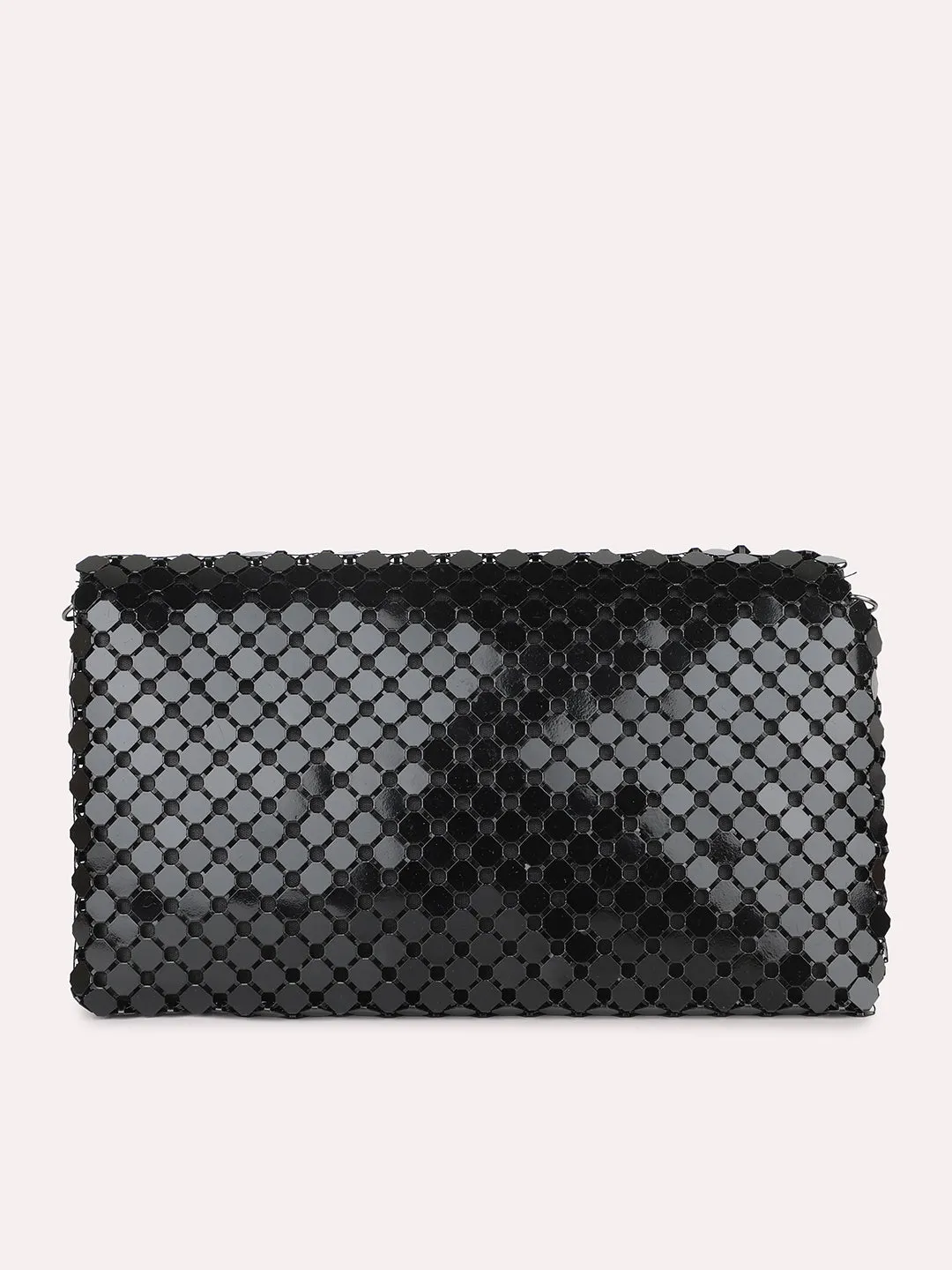 Women Black Dual Toned Embellished Foldover Clutch