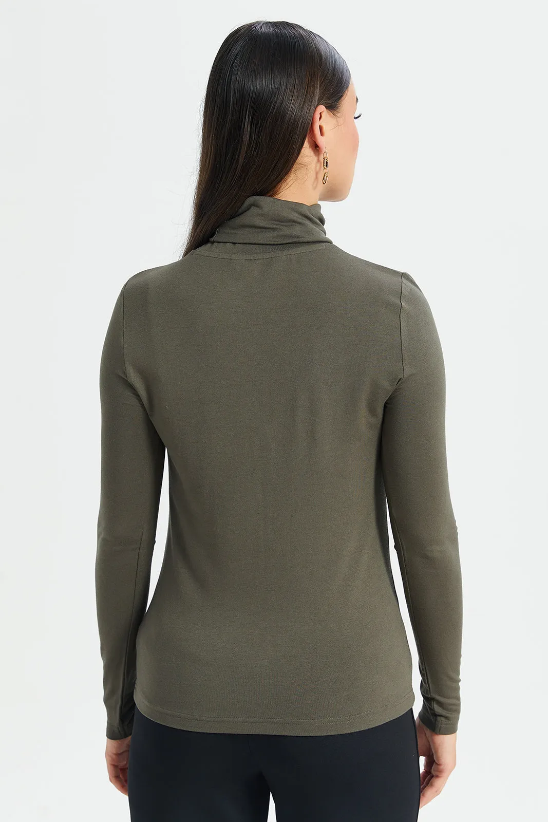 Women Olive Long Sleeve T-Shirt