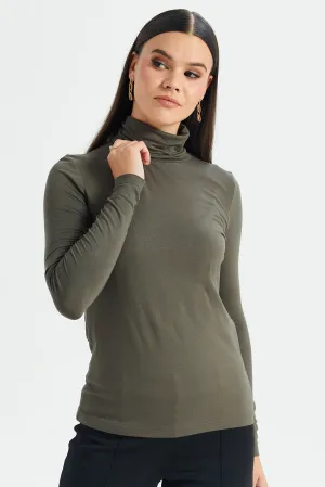 Women Olive Long Sleeve T-Shirt