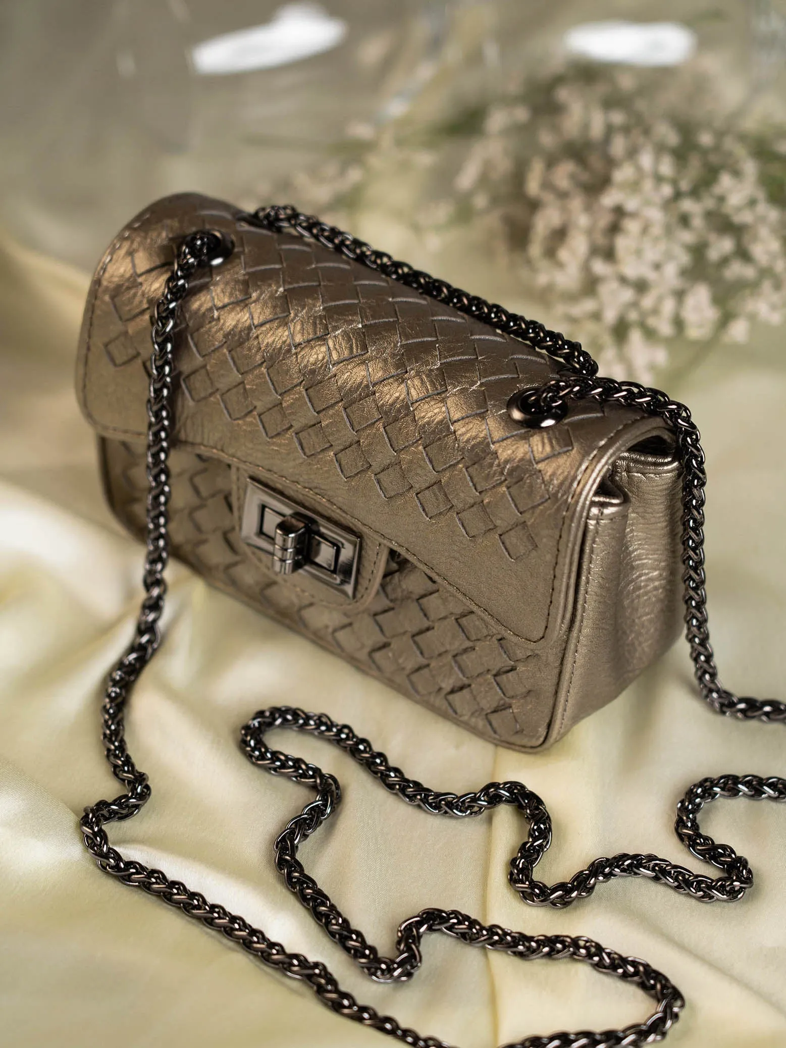 Women Pewter Textured PU Sling Bag