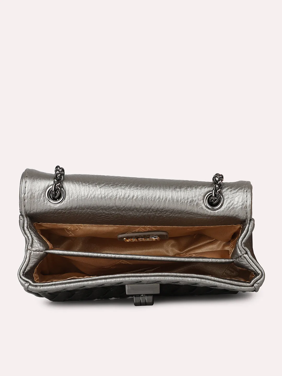 Women Pewter Textured PU Sling Bag