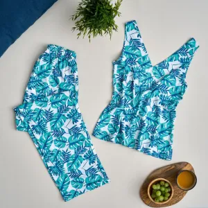 Women summer pajama set  Tropical leaves top   Pants