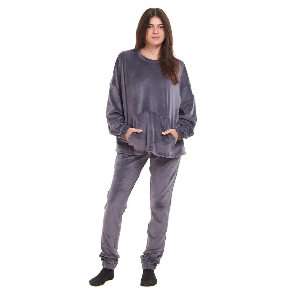 Women Winter Pajama Set Dark Grey Sweatshirt   Pants