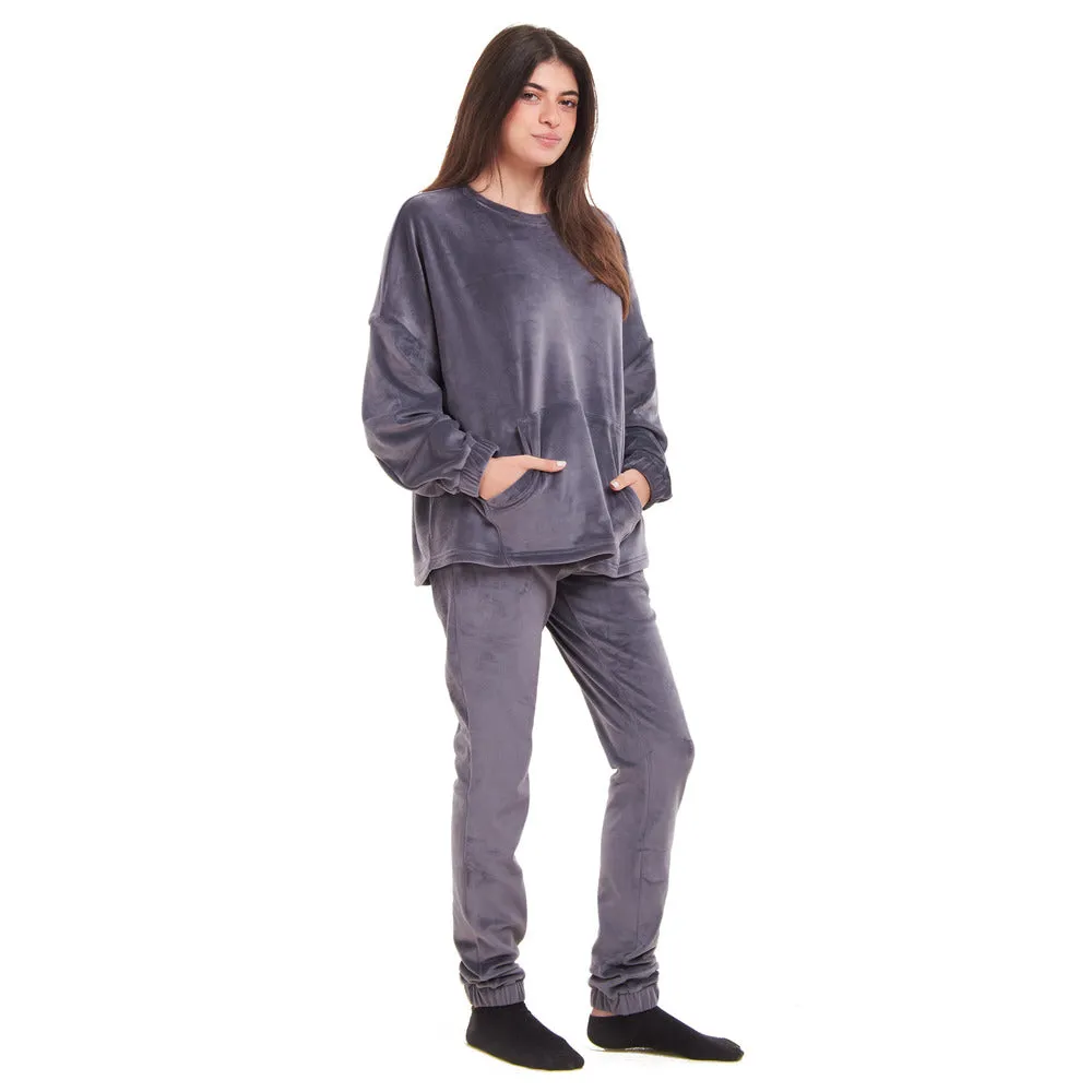 Women Winter Pajama Set Dark Grey Sweatshirt   Pants