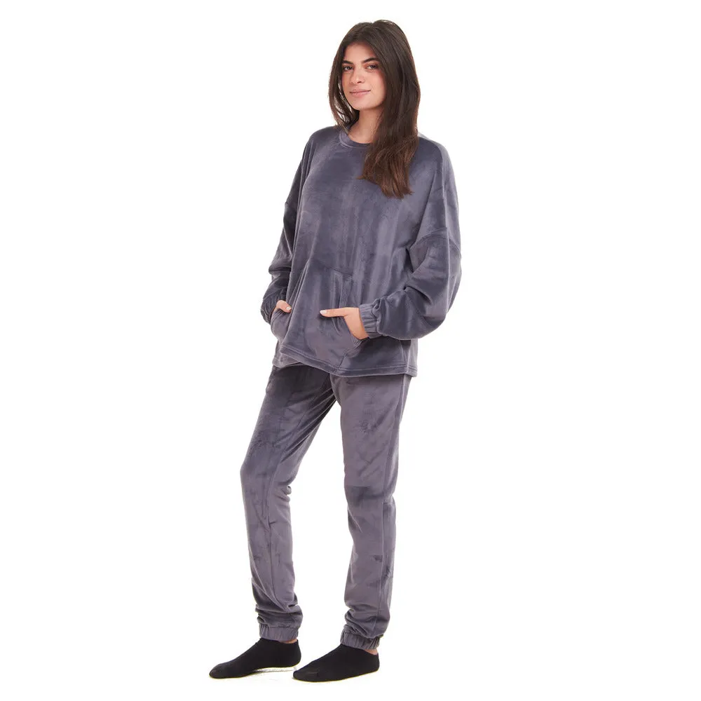 Women Winter Pajama Set Dark Grey Sweatshirt   Pants