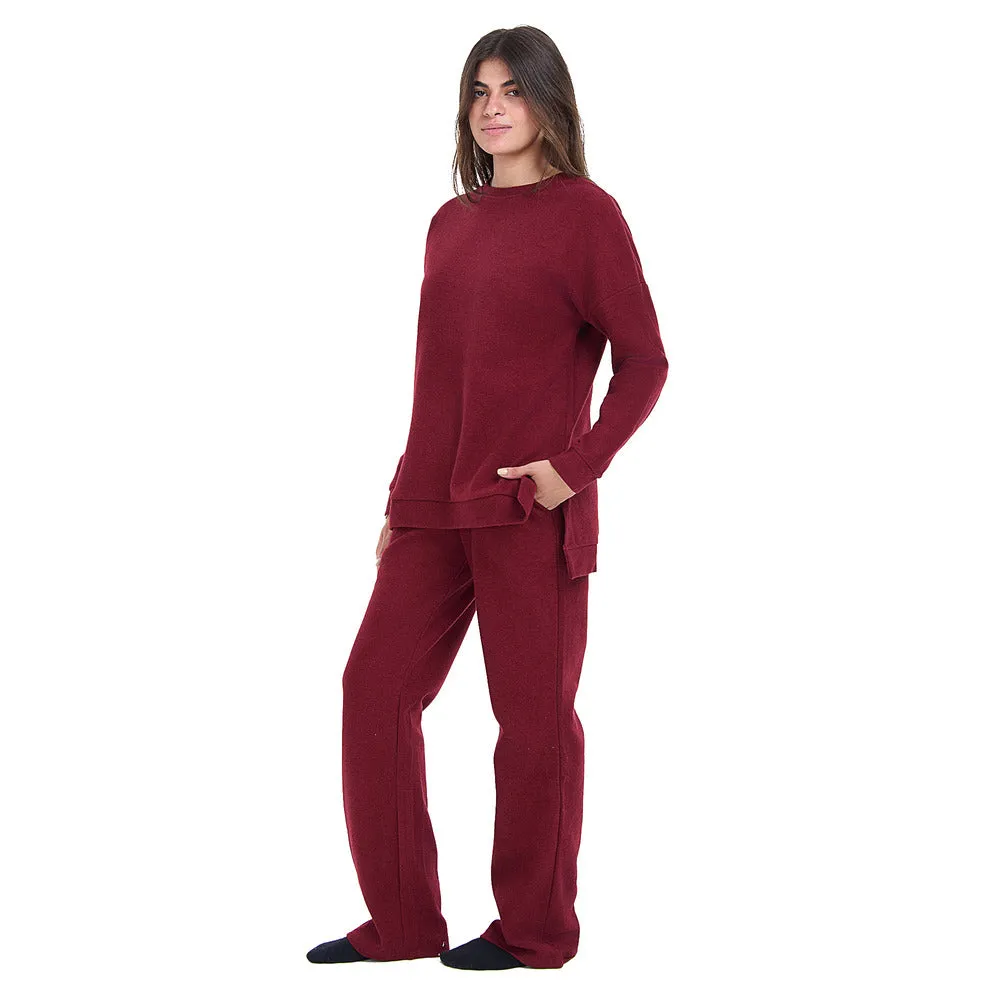 Women Winter Pajama Set Dark Red Oversized Sweatshirt   Pants