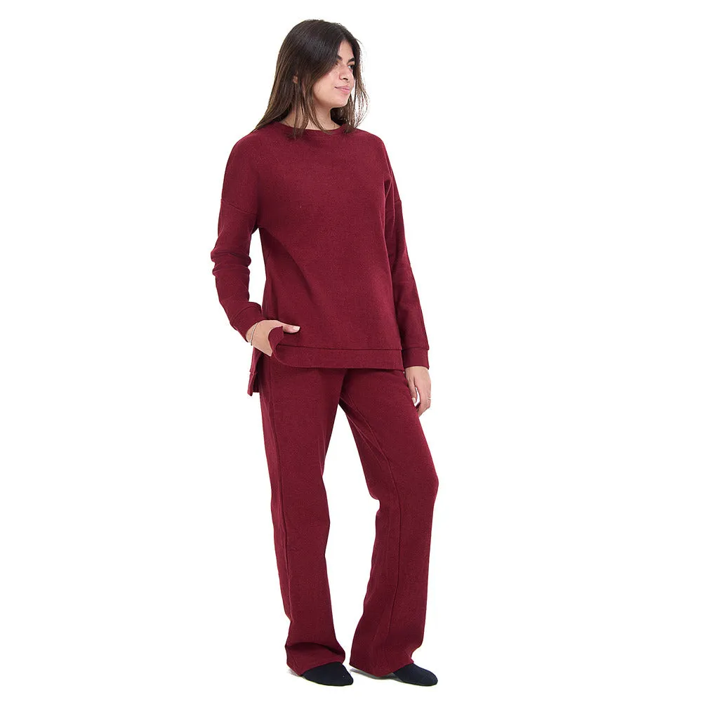 Women Winter Pajama Set Dark Red Oversized Sweatshirt   Pants