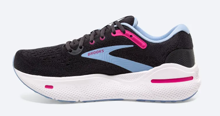 WOMEN'S BROOKS GHOST MAX WIDE 1103951D135 COLOR: EBONY/OPEN AIR/LILAC ROSE