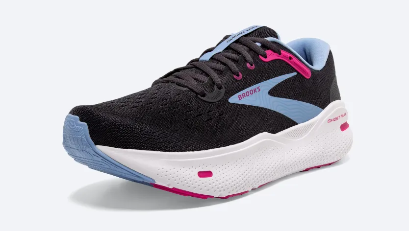 WOMEN'S BROOKS GHOST MAX WIDE 1103951D135 COLOR: EBONY/OPEN AIR/LILAC ROSE