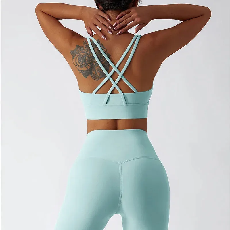 Women's Sports Set Yoga Clothing Gym High Waist Running Pants Sport Bra Suit for Fitness Sportswear Workout 2 Piece Matching Set